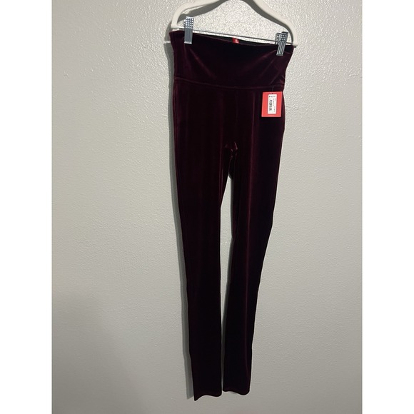 SPANX Pants - Spanx Velvet Leggings Womens XSmall Burgundy Red Velour Pull On Pants 2070 NEW